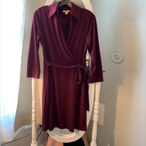 Collared Burgundy Tie-Front Work Dress